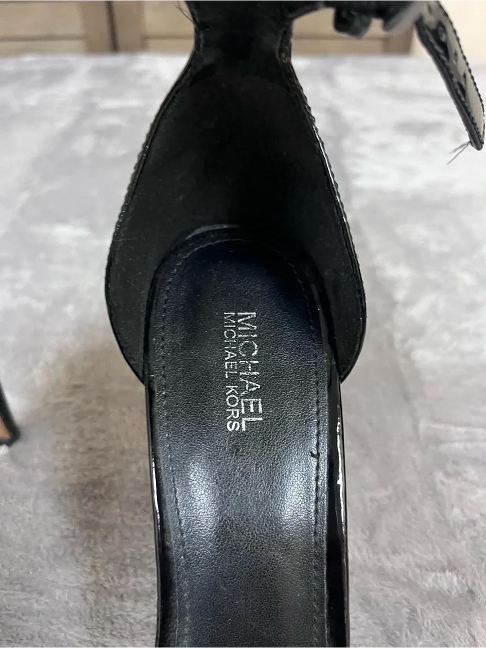 Michael Kors Black Sequin Bow Ankle-Strap Heels